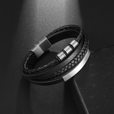 Klasična ručno pletena crvena kožna narukvica/metalno magnetsko zatvaranje muška narukvica Ležerna ulična zabava Nakit Nakit