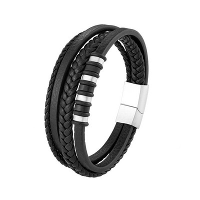 Klasična ručno pletena crvena kožna narukvica/metalno magnetsko zatvaranje muška narukvica Ležerna ulična zabava Nakit Nakit