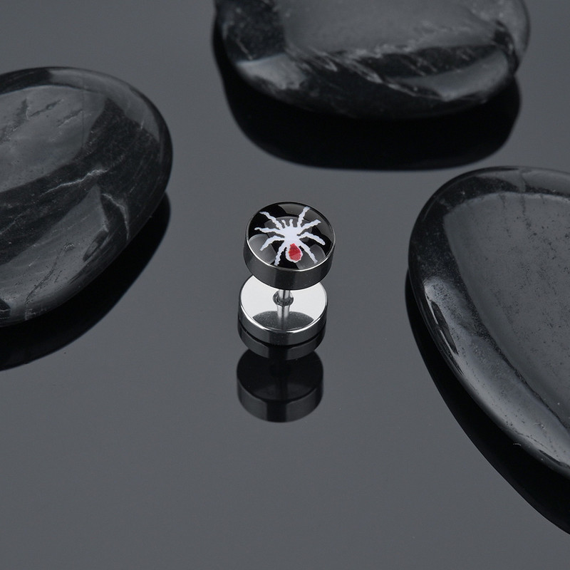 Punk roostevabast terasest barbell Stud kõrvarõngas meestele naistele Spider Scorpion Star muster Kõrva augustamine Hüpoallergeensed Hiphop Ehted