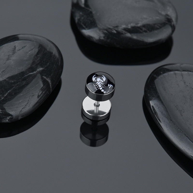 Punk roostevabast terasest barbell Stud kõrvarõngas meestele naistele Spider Scorpion Star muster Kõrva augustamine Hüpoallergeensed Hiphop Ehted