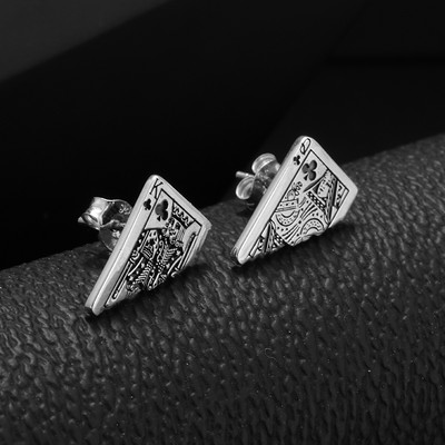 Loominguline mängukaart King Poker K Silt Vask Kõrvarõngad Mehed Naised Punk Isiksus Postitus Labidid Trend Ehted Kingitus