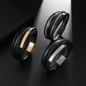 Új férfi bőr kézi szövésű karkötő mágnescsat többrétegű bőr karkötő luxus stílusú, szép ajándék