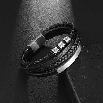 Új férfi bőr kézi szövésű karkötő mágnescsat többrétegű bőr karkötő luxus stílusú, szép ajándék