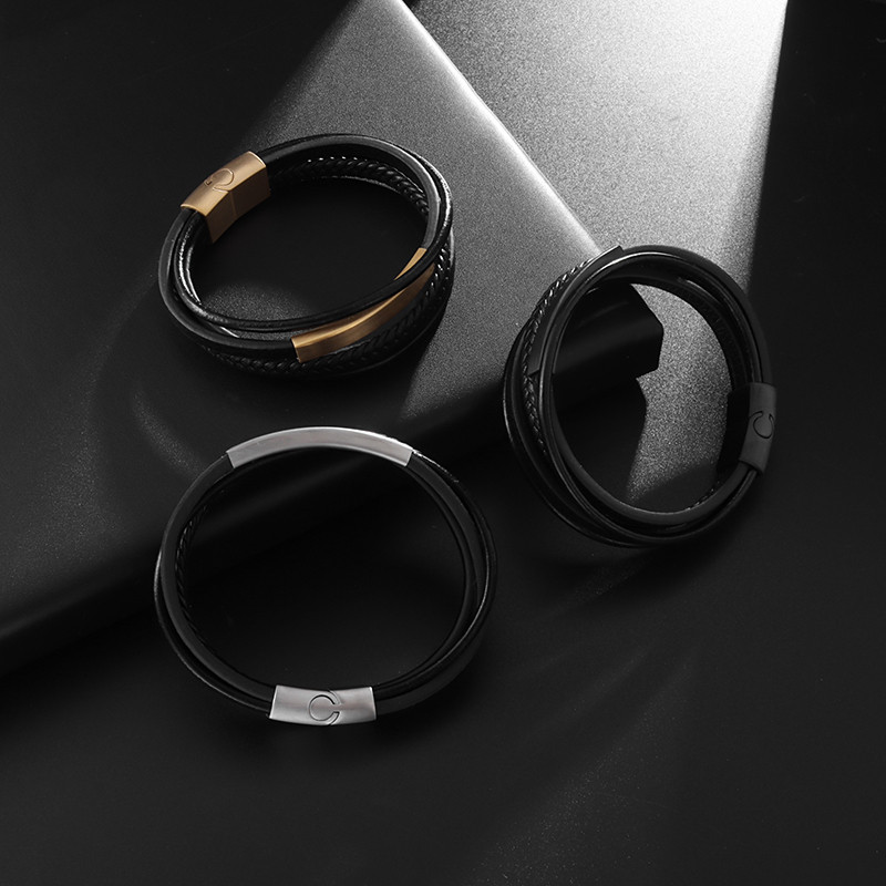 Új férfi bőr kézi szövésű karkötő mágnescsat többrétegű bőr karkötő luxus stílusú, szép ajándék