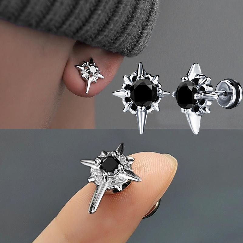 1pairs Trend Black Zircon Star Stud Auskarai Vyrams Moterų Juoda Poros Asmenybės Hip-hop Auskarai Vakarėlis Aksesuarai Papuošalai