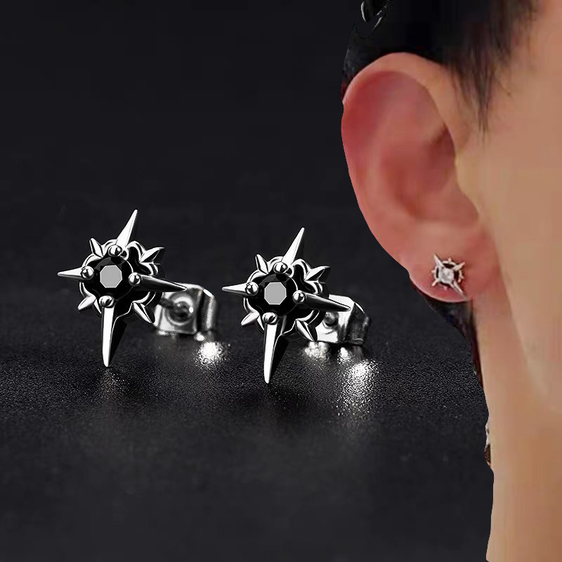1pairs Trend Black Zircon Star Stud Auskarai Vyrams Moterų Juoda Poros Asmenybės Hip-hop Auskarai Vakarėlis Aksesuarai Papuošalai