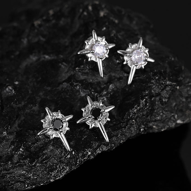 1pairs Trend Black Zircon Star Stud Auskarai Vyrams Moterų Juoda Poros Asmenybės Hip-hop Auskarai Vakarėlis Aksesuarai Papuošalai