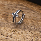 Férfi kereszt karikás fülbevaló fiúknak, vízálló rozsdamentes acél kerek Huggie fülbevaló Keresztény Hitből Vallási Ékszerek