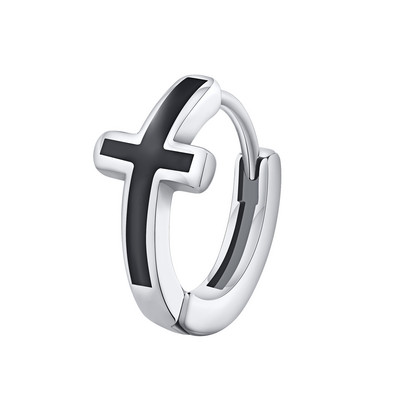 Férfi kereszt karikás fülbevaló fiúknak, vízálló rozsdamentes acél kerek Huggie fülbevaló Keresztény Hitből Vallási Ékszerek