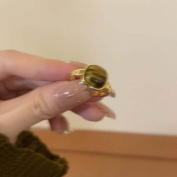 Vintage Καφέ Ζιργκόν Ανοιχτά Δαχτυλίδια για Γυναικεία Μόδα Κοριτσιών Απομίμηση Φυσικής Πέτρας Γεωμετρικό Ρυθμιζόμενο Δαχτυλίδι Δαχτυλίδι Κοσμήματα Δώρο