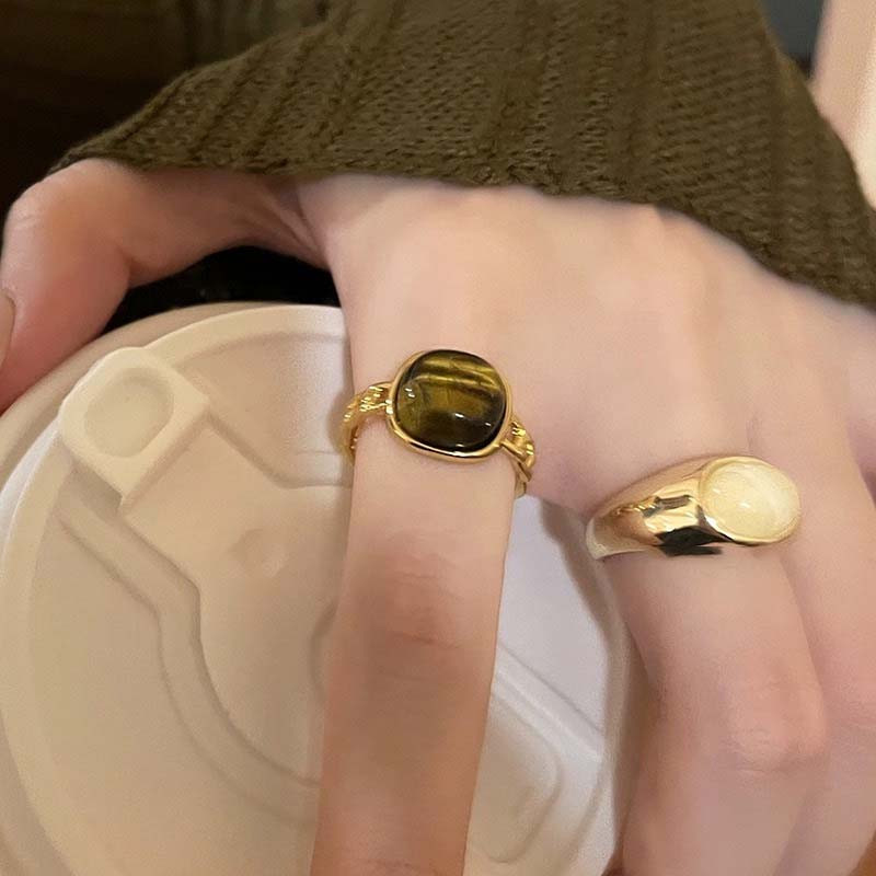 Vintage Καφέ Ζιργκόν Ανοιχτά Δαχτυλίδια για Γυναικεία Μόδα Κοριτσιών Απομίμηση Φυσικής Πέτρας Γεωμετρικό Ρυθμιζόμενο Δαχτυλίδι Δαχτυλίδι Κοσμήματα Δώρο