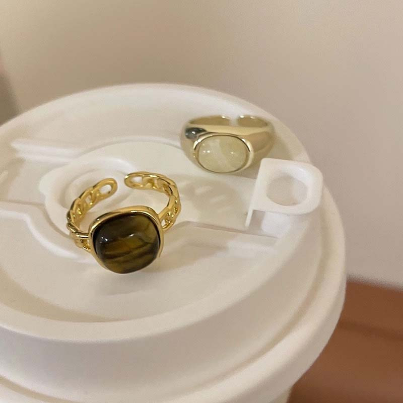 Vintage Καφέ Ζιργκόν Ανοιχτά Δαχτυλίδια για Γυναικεία Μόδα Κοριτσιών Απομίμηση Φυσικής Πέτρας Γεωμετρικό Ρυθμιζόμενο Δαχτυλίδι Δαχτυλίδι Κοσμήματα Δώρο