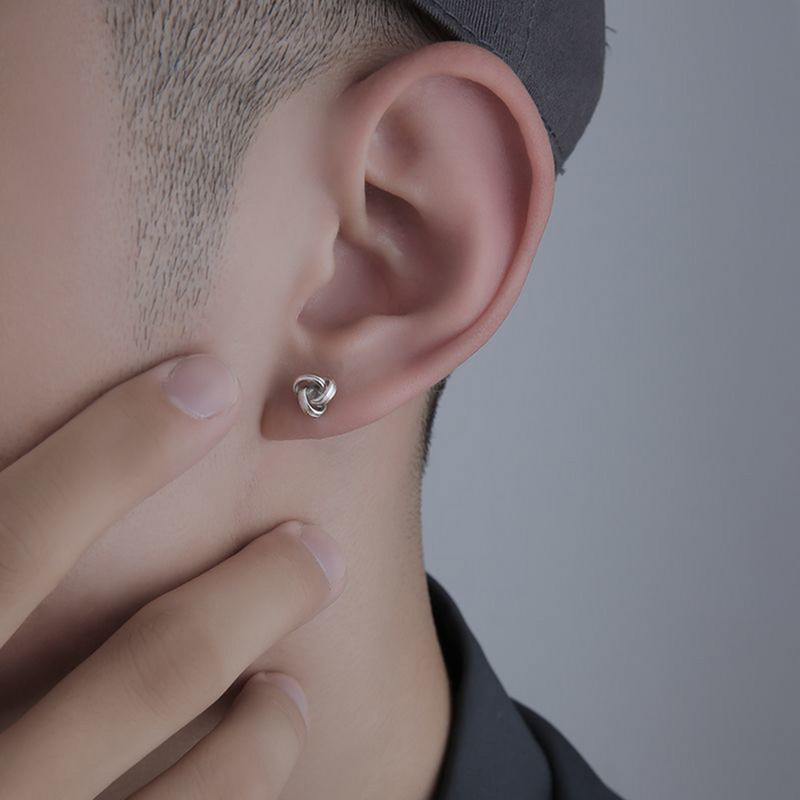 Κορεατικά ανδρικά σκουλαρίκια πανκ γοητείας για άντρες Σκουλαρίκια με στριμμένα κόμπους τριών δαχτυλιδιών ανδρικά κοσμήματα