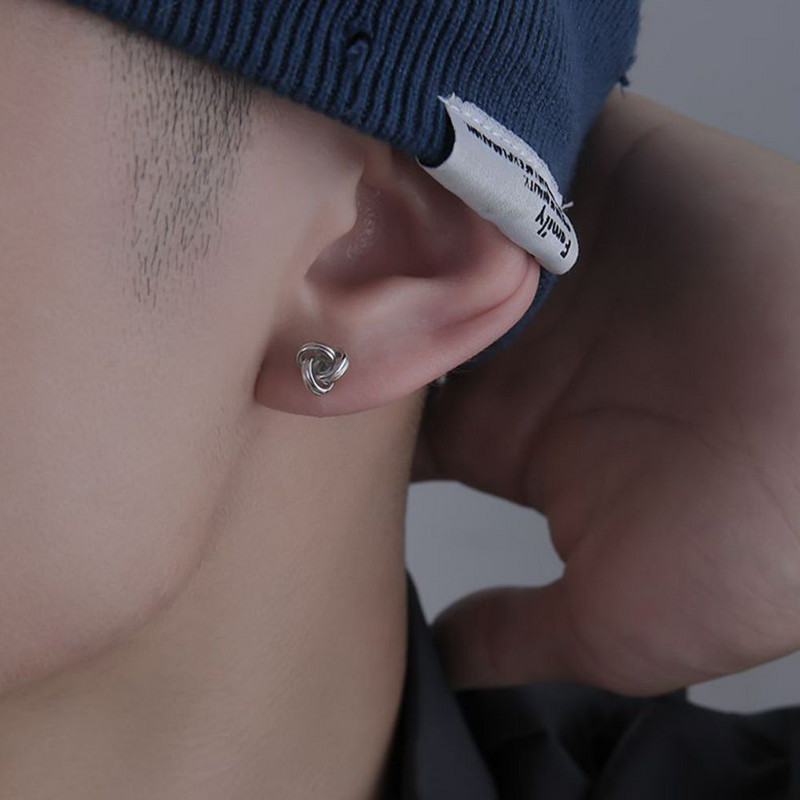 Κορεατικά ανδρικά σκουλαρίκια πανκ γοητείας για άντρες Σκουλαρίκια με στριμμένα κόμπους τριών δαχτυλιδιών ανδρικά κοσμήματα