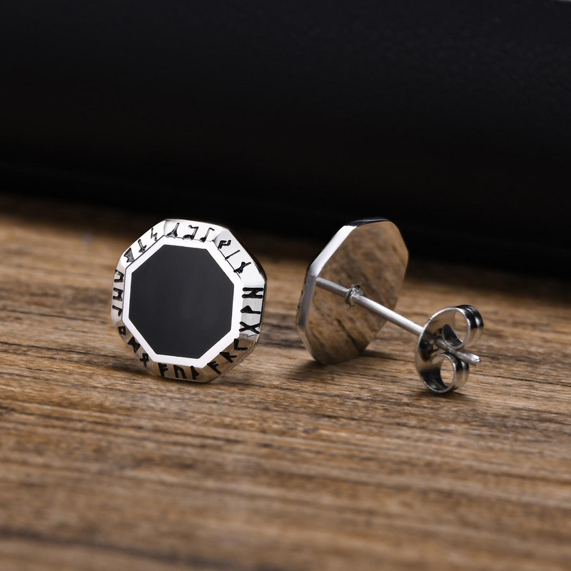 Ανδρικά τριγωνικά σκουλαρίκια Vnox Octagon, Ανοξείδωτα σκουλαρίκια Viking Rune Almut Stud, Γεωμετρικά κοσμήματα αυτιών
