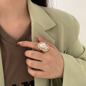 2024 Нов дизайн Морска звезда Перлена форма на пръстен Златен цвят Регулируеми пръстени за жени Корейска мода Бижута Парти Луксозен аксесоар
