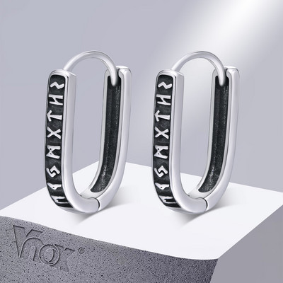 Ανδρικά σκουλαρίκια Vnox Viking Runes U Style, Vintage ασημί χρώμα από ανοξείδωτο ατσάλι Huggie σκουλαρίκια, κοσμήματα δώρα για αυτόν