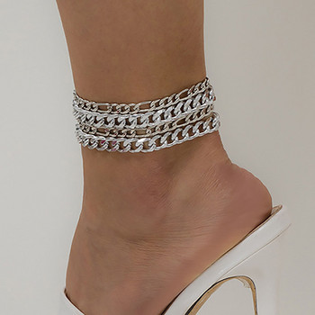 Многослоен комплект метални глезени в златист цвят Дамски 2022 г. ретро боси сандали Летни гривни Бляскави модни бижута за момичета