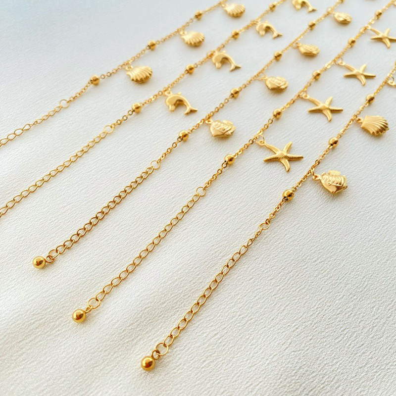 Uus roostevabast terasest pahkluu lingi kaablikett kullavärvi pahkluu Dolphin Shell jalavõru käevõrud naiste jalas suvised ehted, 1 tk