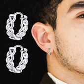 Mprainbow divatos szövött karikafülbevaló férfiaknak fiúknak, ezüst színű kis fém üreges fülbevaló, egyszerű ékszerajándék