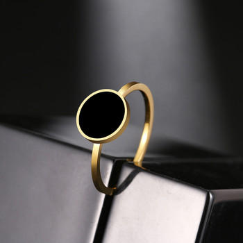 Пръстени от неръждаема стомана Моден модерен OL стил Юбилеен пръстен с черен кръгъл камък за жени Бижута Парти Сватба Момичета Подаръци