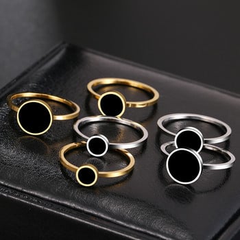 Пръстени от неръждаема стомана Моден модерен OL стил Юбилеен пръстен с черен кръгъл камък за жени Бижута Парти Сватба Момичета Подаръци