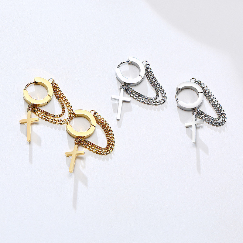 Roostevabast terasest rist topeltketiga Huggie Hoops kõrvarõngapaar meestele Naiste kõrvarõngad