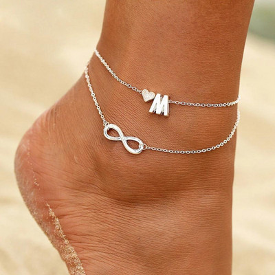 Bohemia Style Layered 26 Letter Heart Infinity Glezen za Women Summer Beach Initial Glezen On Foot Glezen Jewelry Подарък за пътуване