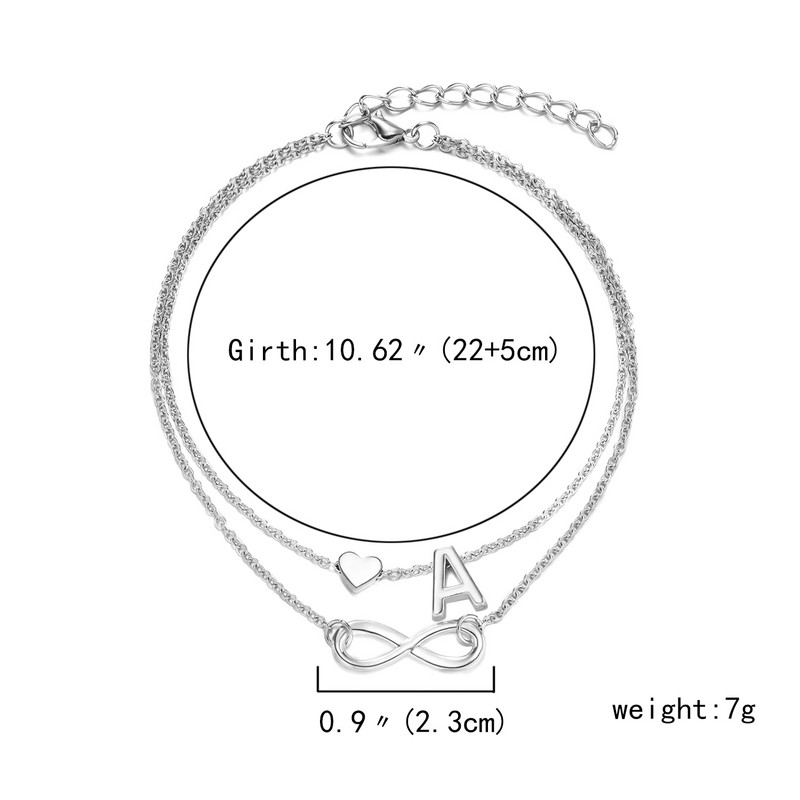 Bohēmijas stila slāņveida 26 burtu sirds bezgalības potīte sievietēm vasaras pludmales sākotnējā potīte uz pēdas potītes rotaslietas ceļojuma dāvana