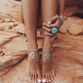 Boho Anklet Foot Chain Ankle καλοκαιρινό βραχιόλι Hollow Blue Stone γούρι σανδάλια Barefoot Beach Foot Νυφικά κοσμήματα Χονδρική A007