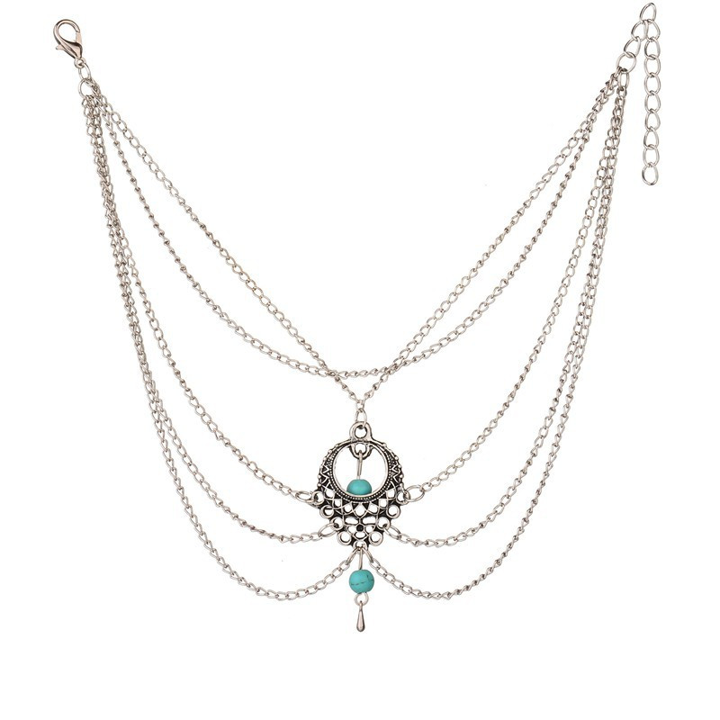 Boho Anklet Foot Chain Ankle καλοκαιρινό βραχιόλι Hollow Blue Stone γούρι σανδάλια Barefoot Beach Foot Νυφικά κοσμήματα Χονδρική A007