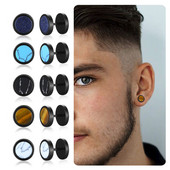 VĪRIEŠIEM SKŪVĒJAMĀS KŪRAS RETRO TIGEREYE AKMEŅA AUSKAS NERŪSĒJĀ TĒRAUDA SPĪĶA STIEGAS AUSKARU KIEDAS (PĀRIS) 10 MM