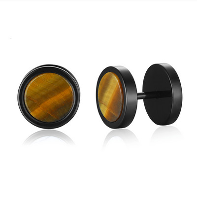 VĪRIEŠIEM SKŪVĒJAMĀS KŪRAS RETRO TIGEREYE AKMEŅA AUSKAS NERŪSĒJĀ TĒRAUDA SPĪĶA STIEGAS AUSKARU KIEDAS (PĀRIS) 10 MM