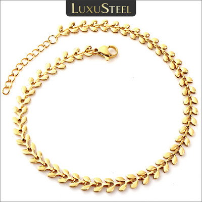 LUXUSTEEL Модни глезени от неръждаема стомана за жени Момичета Boho Gold Color Leaf Arrow Гривна за глезена Ocean Beach Бижута за крака