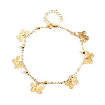 Μποέμικο χρυσό ασημί χρώμα με πεταλούδα μανδύα για γυναίκες Καλοκαιρινό βραχιόλι παραλίας κοσμήματα με αλυσίδα ποδιών