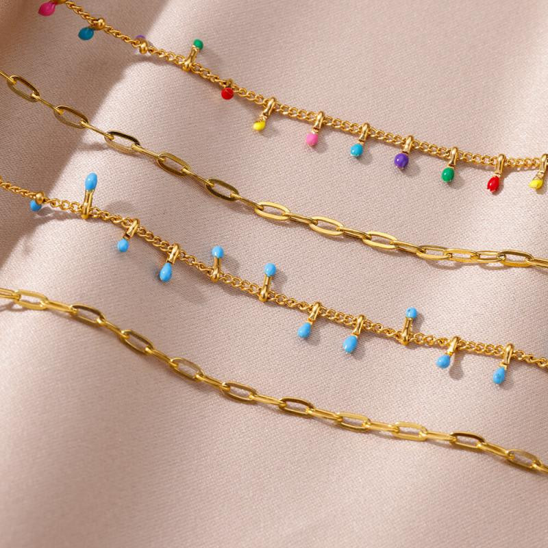 Γυναικεία ποδαράκια Καλοκαιρινά αξεσουάρ παραλίας Boho Πολύχρωμο ανοξείδωτο ατσάλι με αλυσίδα δύο στρώσεων Βραχιόλια ποδιών ποδιών Μόδα κοσμήματα