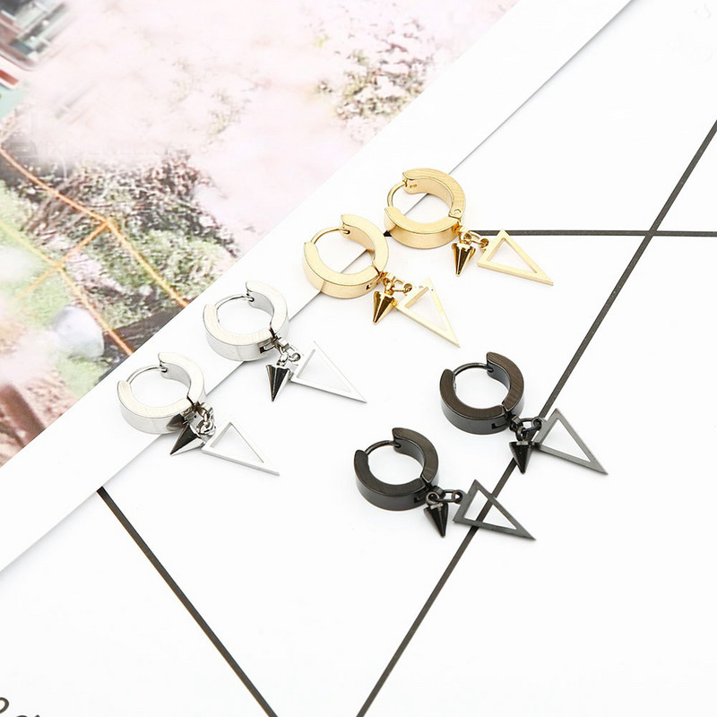 1 paar Unisex Punk Drop kõrvarõngaid naistele Meestele Ehted Aksessuaarid Roostevabast terasest geomeetriline kolmnurkne koonuskõrvarõngas Kingitus