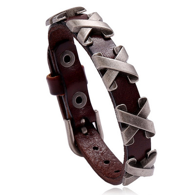 Sulam hõbedane värv X küüned meeste lehmanahast käevõru Retronahast reguleeritav käevõru Meeste tänavaehted Trendikad aksessuaarid