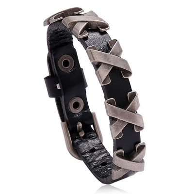 Sulam hõbedane värv X küüned meeste lehmanahast käevõru Retronahast reguleeritav käevõru Meeste tänavaehted Trendikad aksessuaarid