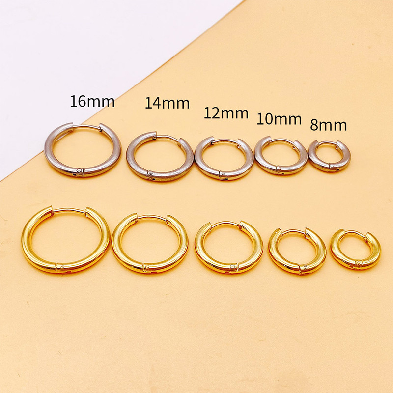 1 pāris panku nerūsējošā tērauda apaļa apaļa loka auskari ar stīpām vīriešiem sievietēm, neizbalināti ausu gredzeni, vīriešu hiphopa rotaslietas