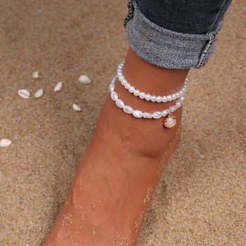 Aihua Hot Bohemia Simple Pearl Shell Anklet Chain για γυναίκες Κλασικό βραχιόλι αστραγάλου στο πόδι Μοντέρνα καλοκαιρινά κοσμήματα παραλίας δώρα