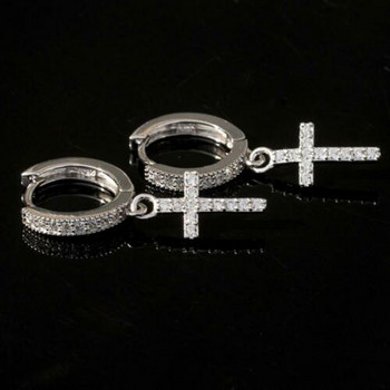 Huitan New Trendy Cross Drop Earring Mosaic Cubic Zircon Прости и елегантни аксесоари Универсални обеци за ежедневно носене за жени