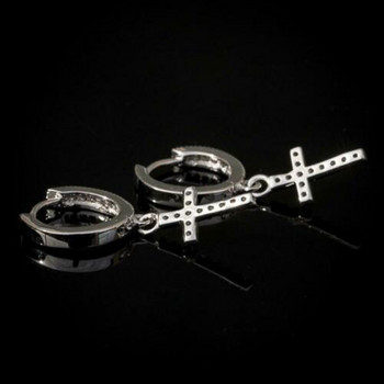 Huitan New Trendy Cross Drop Earring Mosaic Cubic Zircon Прости и елегантни аксесоари Универсални обеци за ежедневно носене за жени