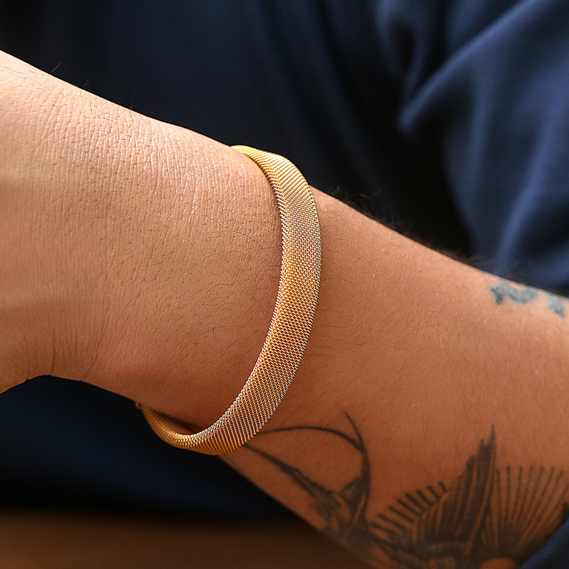 Purui Punk roostevabast terasest kullavärvi võrkkett-manseti käevõru meestele, lihtsad käevõrud, moeehted, tänavapoisid 2024