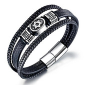 Klasična pletena dvoslojna crna kožna narukvica Metalna narukvica s magnetskom kopčom za muškarce, modni dodaci za zabavu, ležerni dodaci