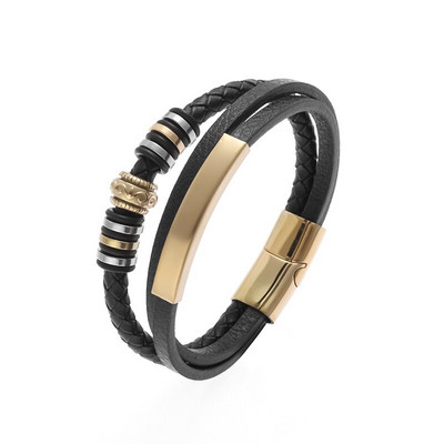 Klasična pletena dvoslojna crna kožna narukvica Metalna narukvica s magnetskom kopčom za muškarce, modni dodaci za zabavu, ležerni dodaci