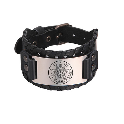 Tetragrammaton Pentagram Amulett Pentacle nahast ümbrisega käevõrud meestele Vana väe Jumala nimi roostevabast terasest Wiccani ehted