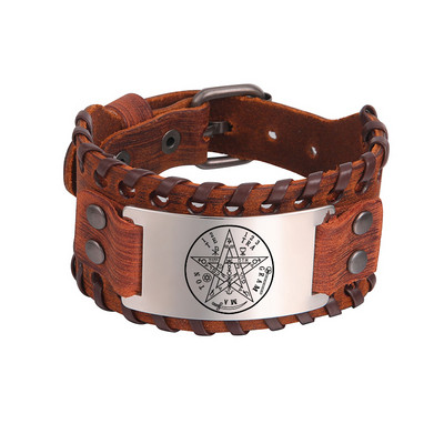 Tetragrammaton Pentagram Amulett Pentacle nahast ümbrisega käevõrud meestele Vana väe Jumala nimi roostevabast terasest Wiccani ehted