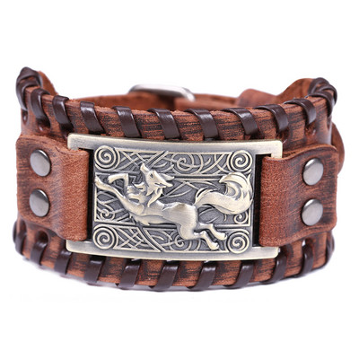 My Shape Totem Fox Ādas Rokassprādzes Vīriešiem Vintage Amulets Dzīvnieks Totem Rokassprādze Viking Aksesuāri Rokas siksnas Rotaslietas Dāvanas Vīriešiem