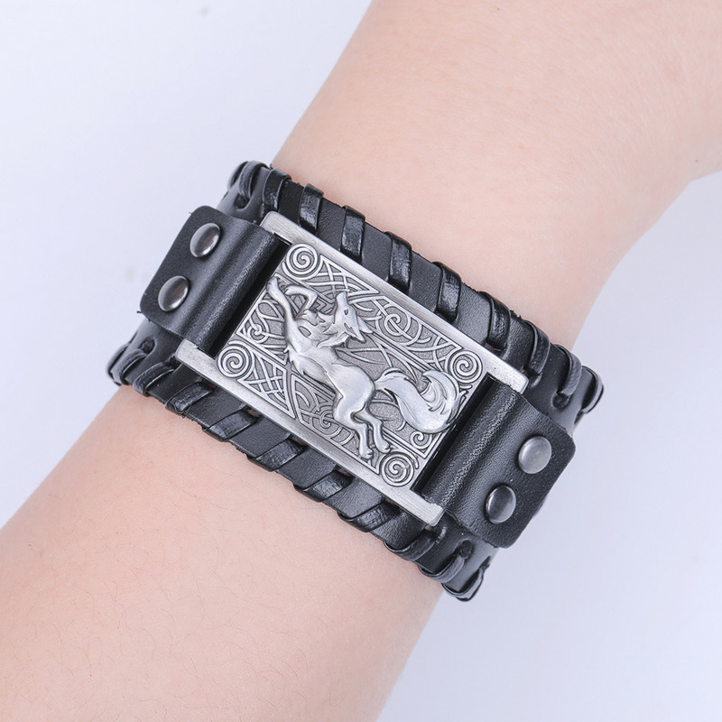 My Shape Totem Fox Ādas Rokassprādzes Vīriešiem Vintage Amulets Dzīvnieks Totem Rokassprādze Viking Aksesuāri Rokas siksnas Rotaslietas Dāvanas Vīriešiem